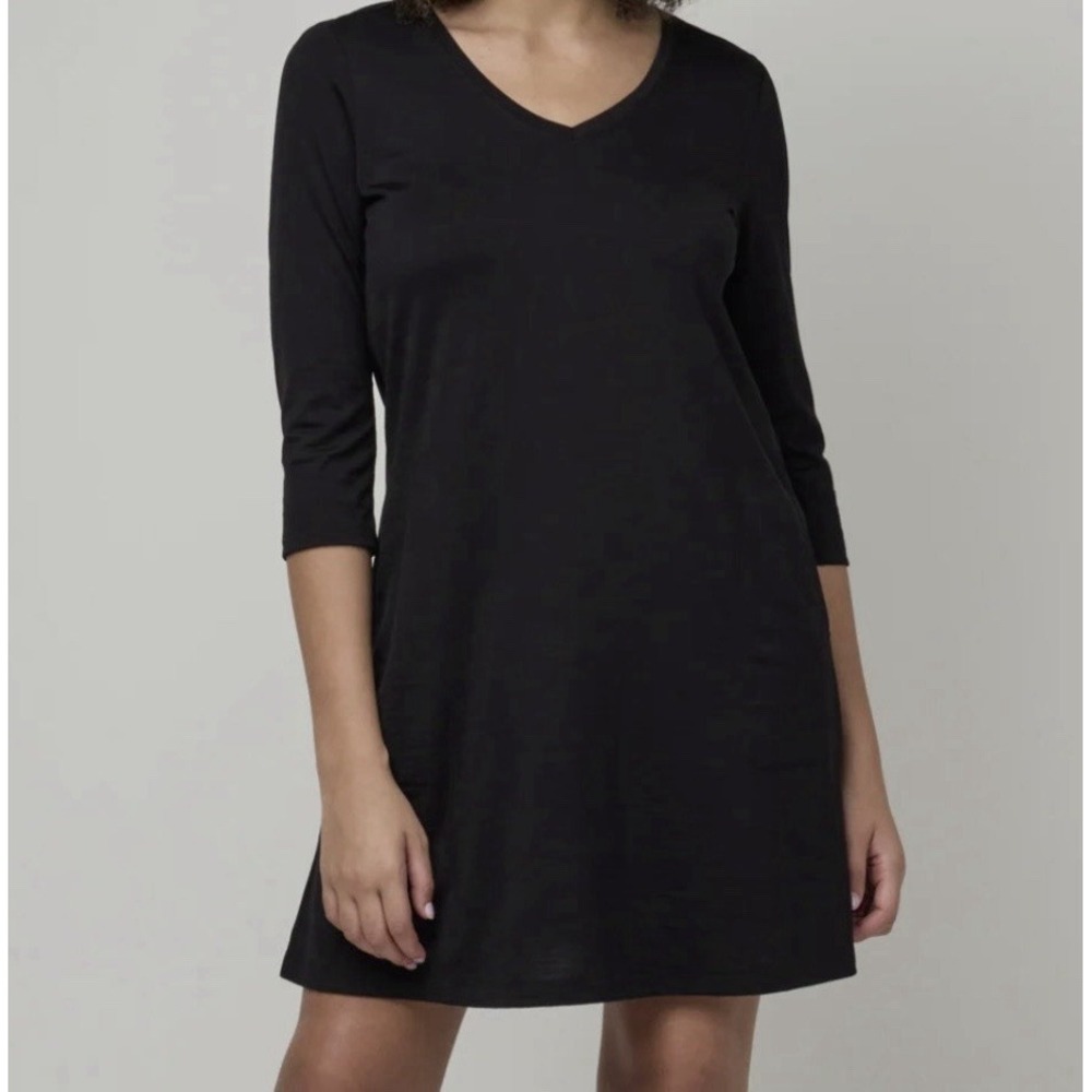 Wool& Willow Black Swing Dress Merino Wool Stretch Minimalist Quiet Luxury S